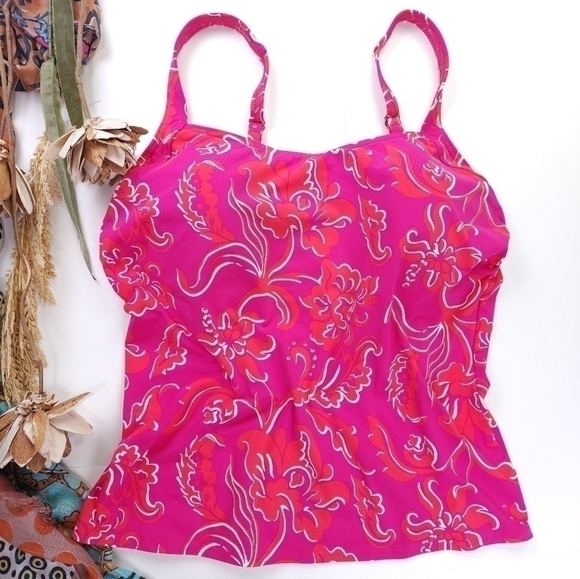 New Lands End Pink Red Swim Tank Top Sz 12 - Picture 3 of 9